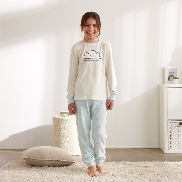Frottír pizsama, rózsaszín/fehér, 122/128-as méret, 2 db-os szett