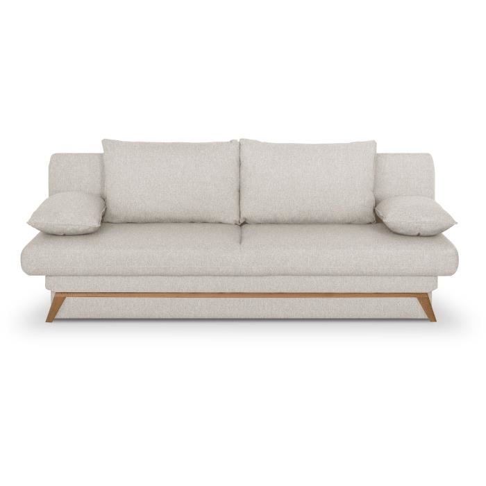 Sofá cama convertible - 3 plazas - NAOTO - Tela beige - Compartimento de almacenamiento - 202 x 98 x 98 cm