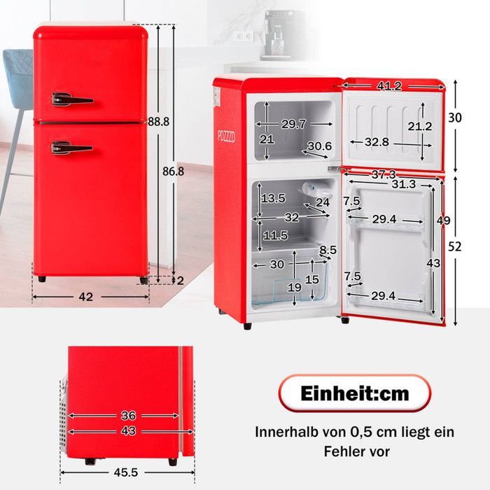 Réfrigérateur combiné - OEM - Rétro - 60 litres - Congélateur 22L - Classe E 102 kWh/an