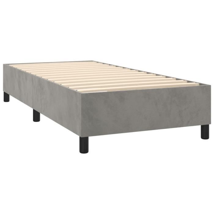Base letto imbottita - DUOKON - Grigio chiaro - 90x190 cm - Velluto morbido - Gambe robuste