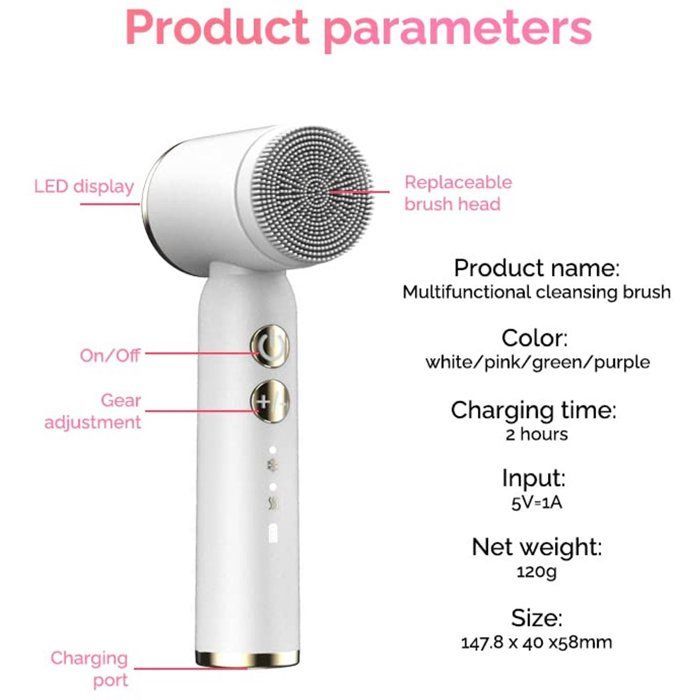 DEMA Electric Facial Cleansing Brush - 6 Interchangeable Heads - 360° Rotation - 3 Adjustable Speeds