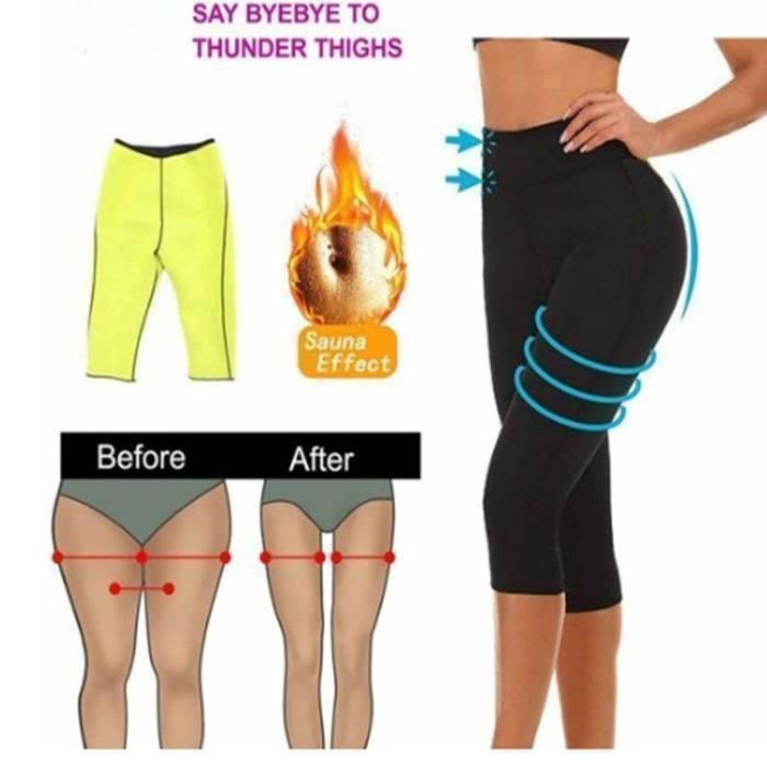 Conjunto feminino de camiseta e shorts de neoprene modeladores e que induzem a transpiração.