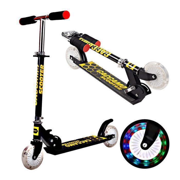 Patinete infantil/Patinete para niño - Patinete plegable para niños con 2 ruedas con luces LED intermitentes, altura ajustable, edades de 3 a 10 años (altura: 80-135 cm) - Negro