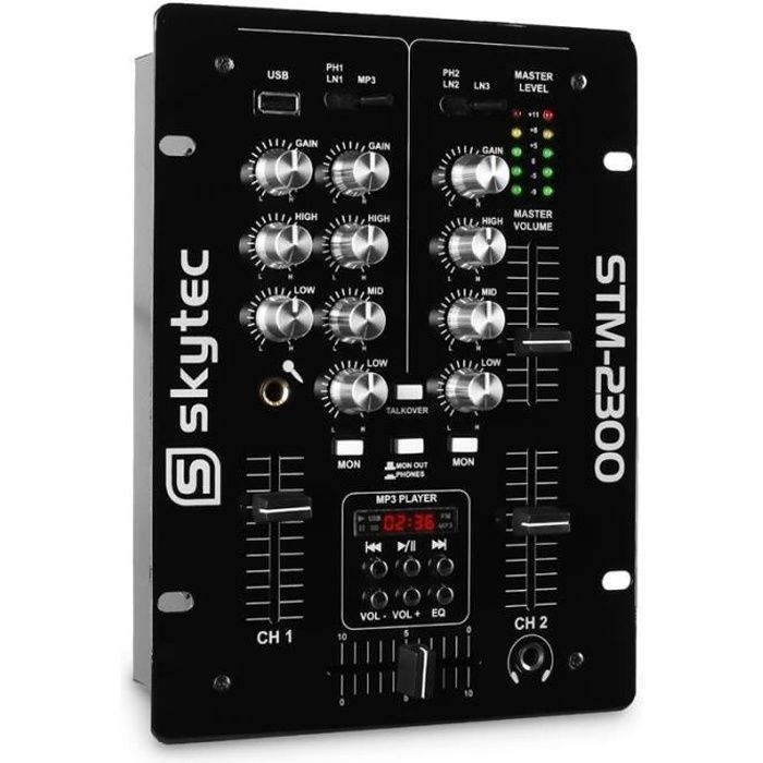 Vonyx STM-2300 - Mixer a 2 canali - Ingresso RCA commutabile (phono/linea), uscita principale RCA e uscita cuffie
