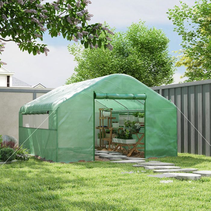 Serre de jardin 4 x 3 x 2m - Outsunny - portes enroulables - serre tunnel de jardin - vert