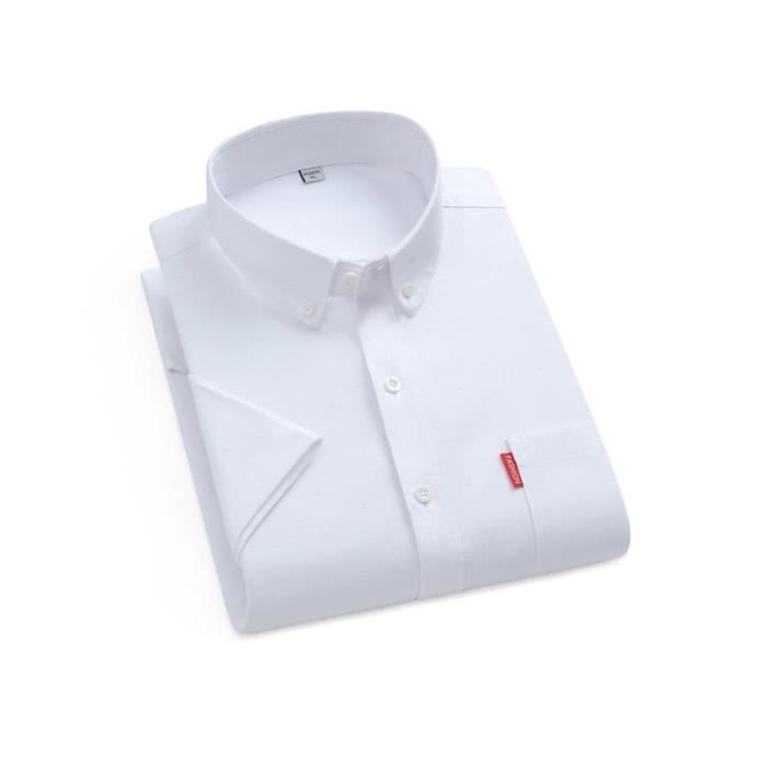 Camisa Oxford de algodón de manga corta para hombre - INSFITY - Blanca - Cuello camisero - Boda, oficina, banquete
