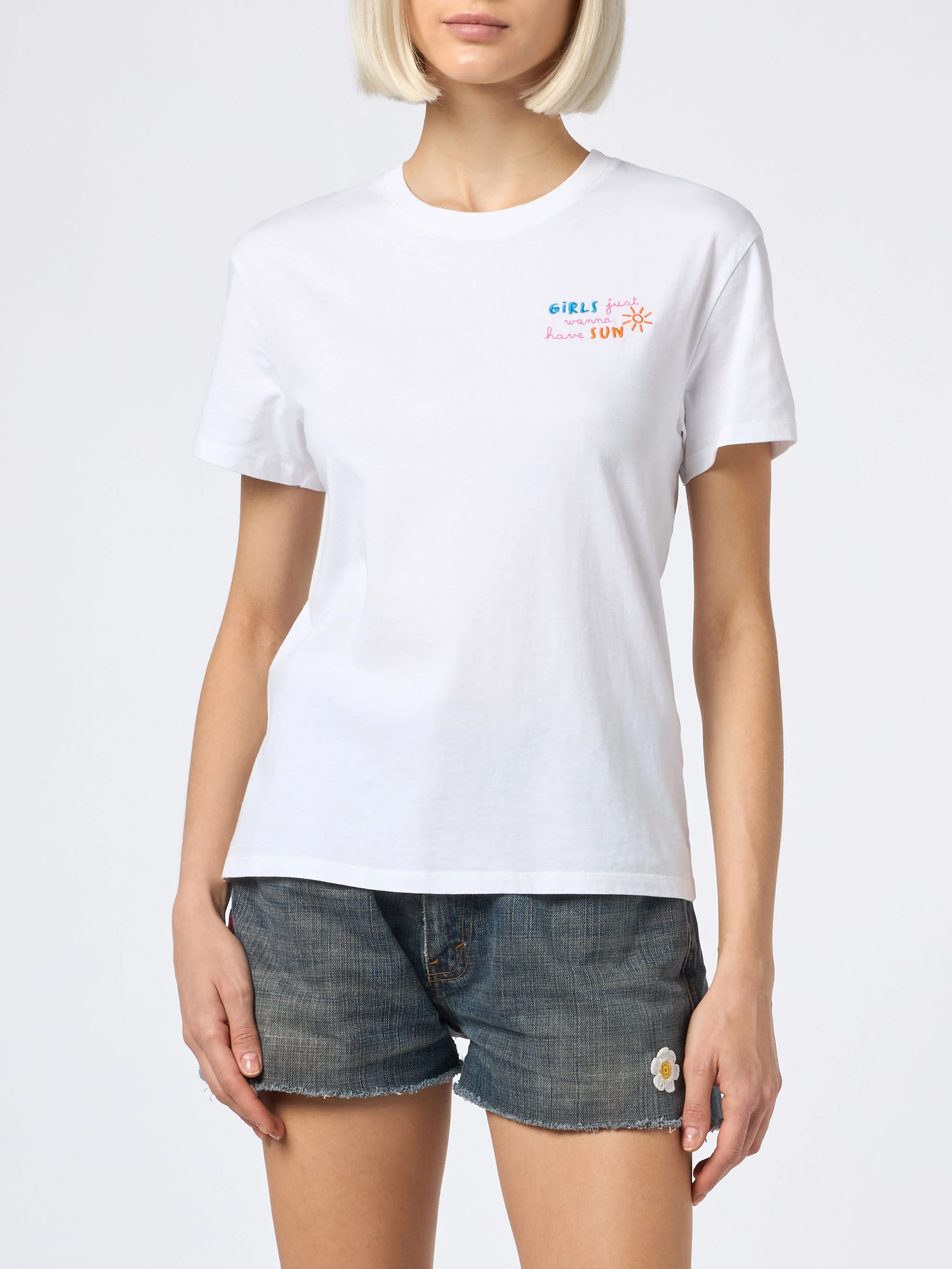 Emilie dames T-shirt met ronde hals van katoenen jersey met Stai-borduurwerk.