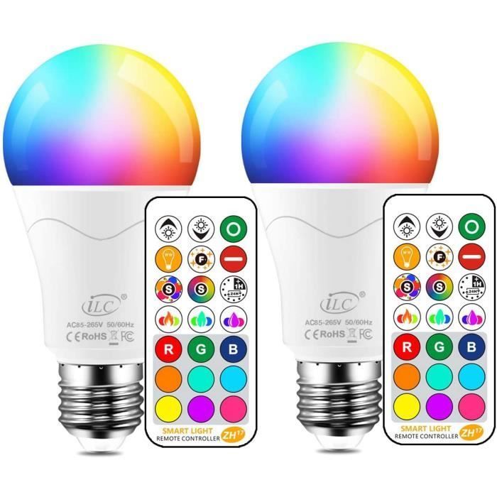 10W E27 120 farver RGBW LED-pære med farveskiftende fjernbetjening, timer og dæmpbar RGB+varm hvid (2-pak)