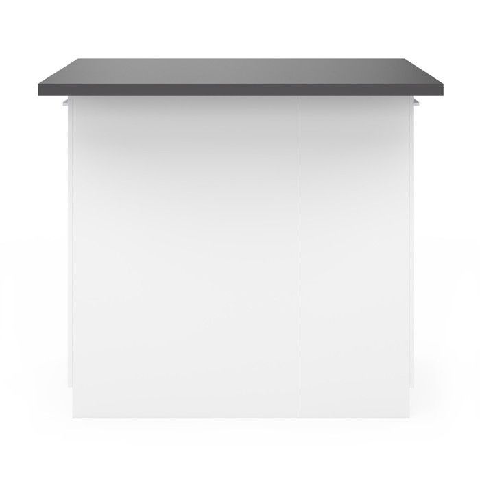 IDMARKET Ilot central IVO 100 cm blanc avec plan de travail gris anthracite