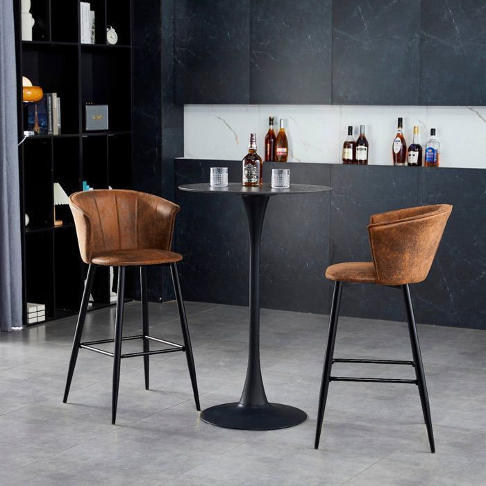 MUEBLES ACOGEDORES Juego de 2 taburetes de bar industriales con reposabrazos y respaldo de gamuza, patas de metal negro - DONCIC BAR