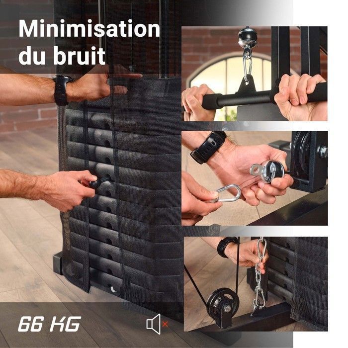 Hop-Sport HS-1044K Multifunctioneel krachttrainingsstation, fitnesscentrum, multigym met katrol, butterfly-apparaat en gewichten van 66 kg.
