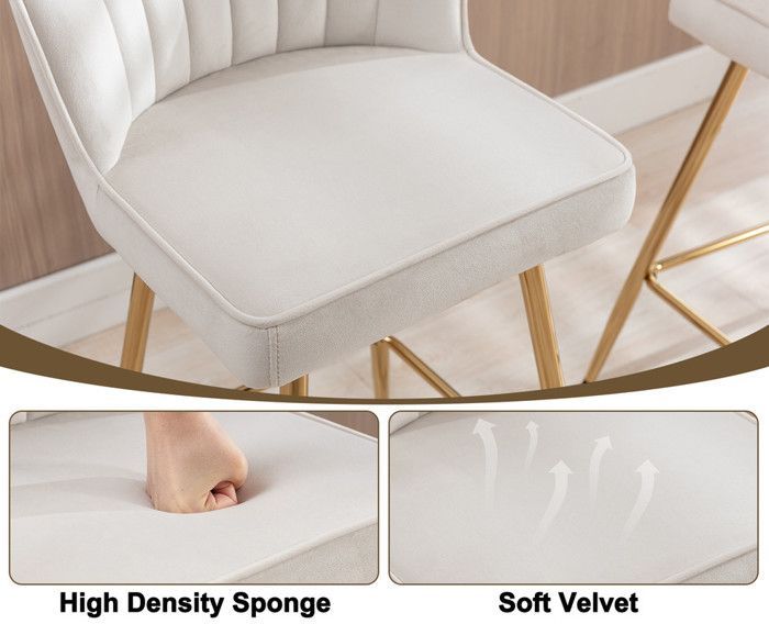 Wahson Bar Stool Set of 4, Modern Bar Chairs, Stools with Gold-Plated Legs, High Chairs for Kitchen, Velvet, Beige