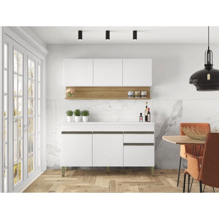 Inbouwkeuken met 6 deuren, 1 lade, eiken en wit, 9 nissen, B 120 x H 200 x D 53,3 cm - B 120 x D 53,3 x H 200 cm