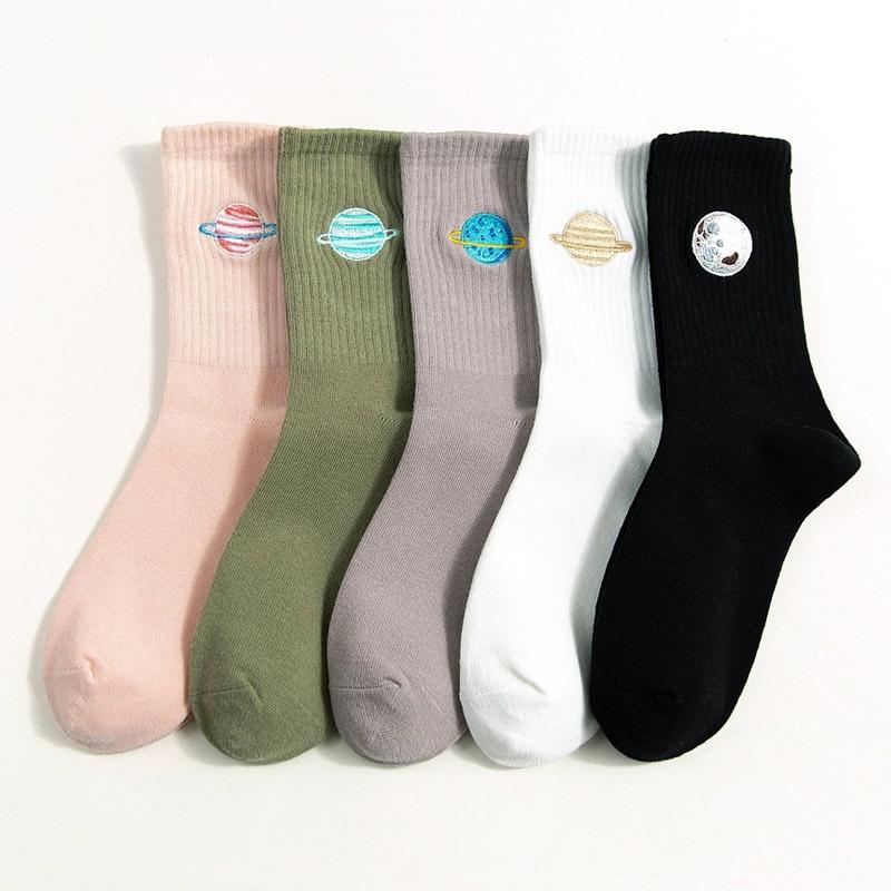 Chaussettes longues style coréen femme automne mignonnes japonaises Harajuku chaussettes kawaii filles cadeaux broderie Planet Magic Array