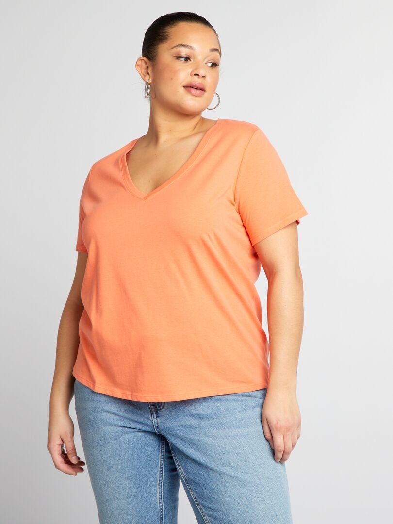 V-hals jersey T-shirt - ROZE