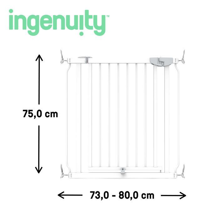 INGENUITY Sicherheitsgitter ohne Bohren – Einfache Montage – 73 bis 80 cm – Klemmbefestigung, kein Schrauben oder Bohren erforderlich, für Kinder, Babys und Treppen