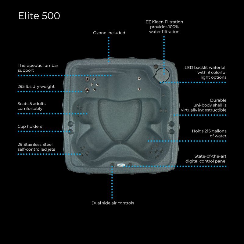 AquaRest Spas Premium 500 -viiden hengen lepotuoli, plug and play -toiminto, 29 ruostumattomasta teräksestä valmistettua suutinta, otsoni ja LED-vesiputous