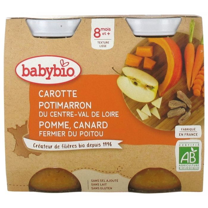 Omogeneizzato biologico Baby Bio al gusto di anatra e verdure - 2 x 200 g - A partire dagli 8 mesi