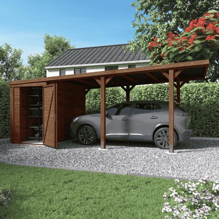 Carport aus Holz für 1 Auto mit Anbau, 20,9 m²