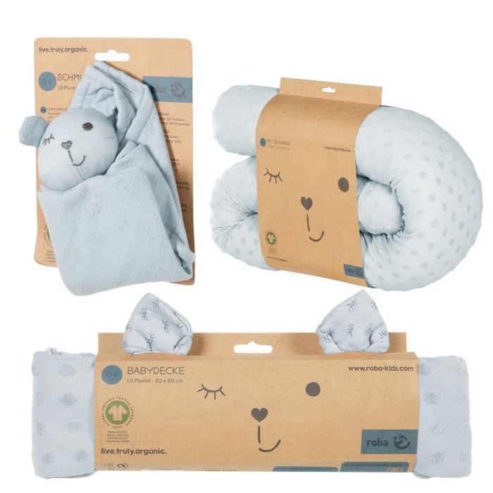 ROBA Lil Planet Baby Gift Set - 3 Pieces - 1 Bolster Pillow + 1 Blanket + 1 Soft Toy - Newborn Gift - Light Blue