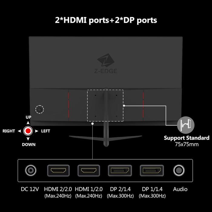 Z-Edge UG25S 24.5-inch Gaming Monitor, 300Hz, FHD 1080p, 1ms MPRT, IPS, PC, 16.7M Colors, DPx2, HDMIx2
