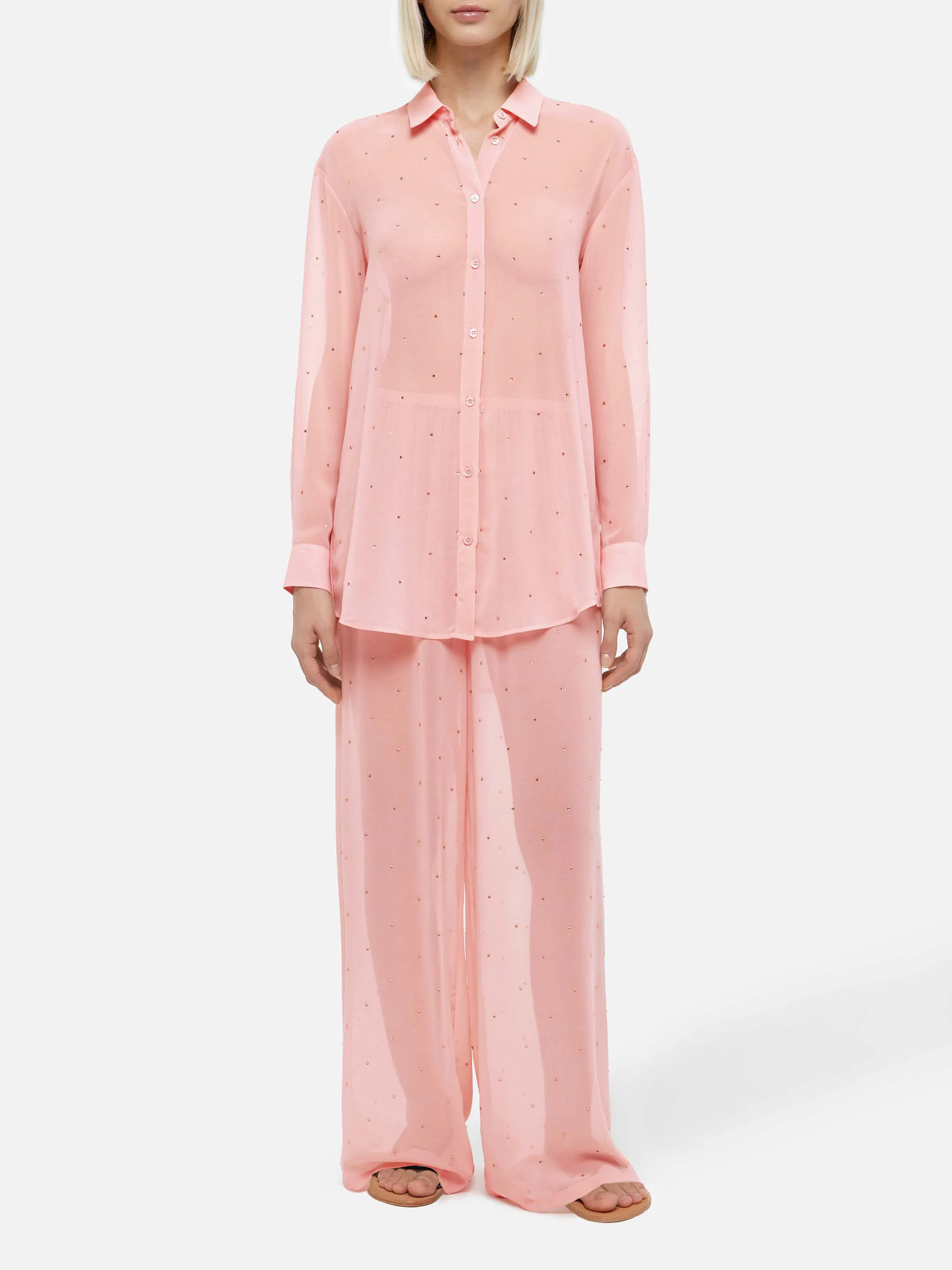 Brigitte camicia in georgette rosa con strass