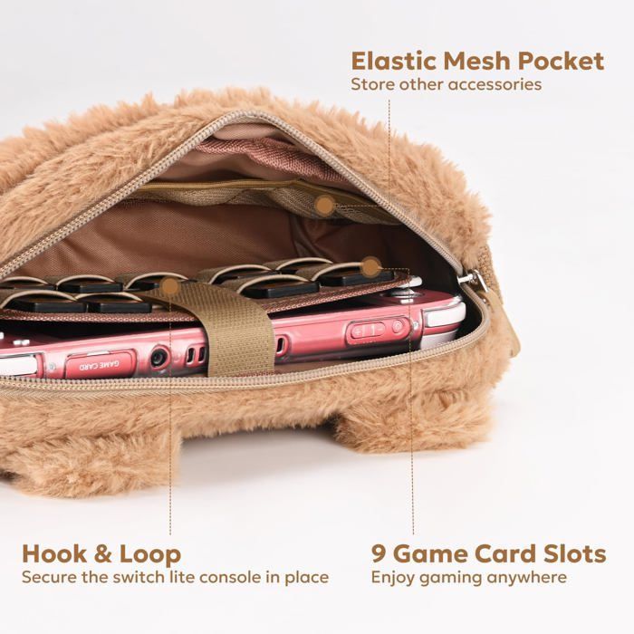 14-in-1 kit voor Nintendo Switch Lite – Brown Bear hoesje, schermbeschermer, gamebox, joystickkapjes en accessoires