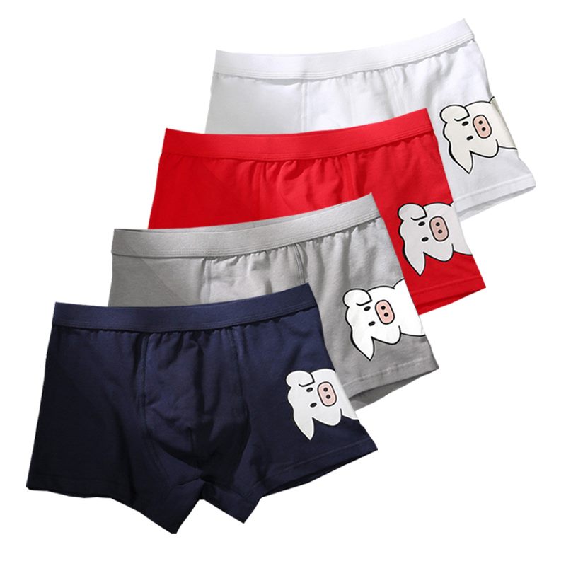 4 pezzi/Slip da uomo in cotone, intimo maschile traspirante con cartone animato, maialino carino, boxer da uomo alla moda, sexy e hot.