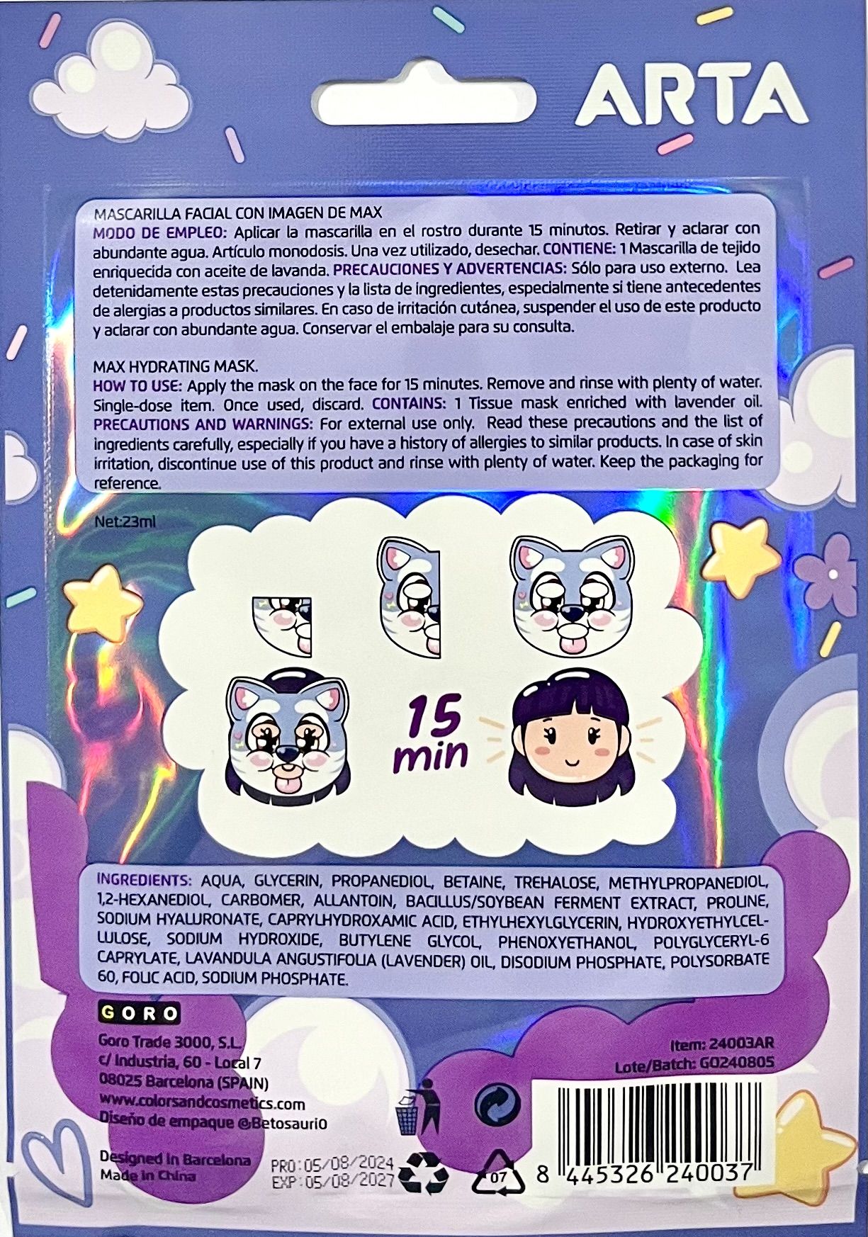 Max hidratantna maska za lice Higijena tijela za djecu