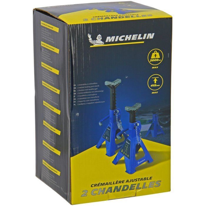 Chandelles à crémaillère Maxi 2 T hauteur 280 à 415mm - MICHELIN - Blocage facile et rapide avec levier + goupille de sécurité
