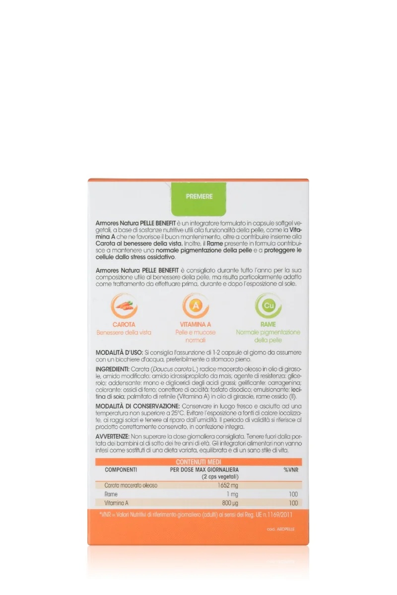 ARMORES Armores Natura Pelle Benefit 32 cápsulas Suplemento alimentar para a pele