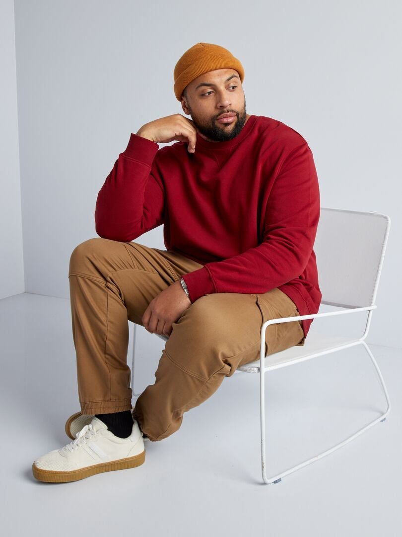 Trui met ronde hals van fleece - ROOD