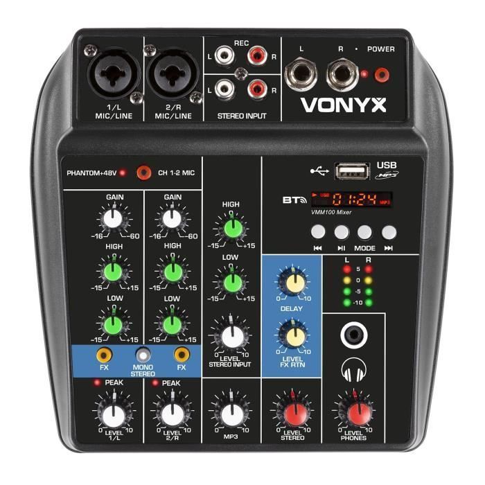 DJ Mixer - VONYX - VMM100 - USB - Bluetooth - 48V Power Supply