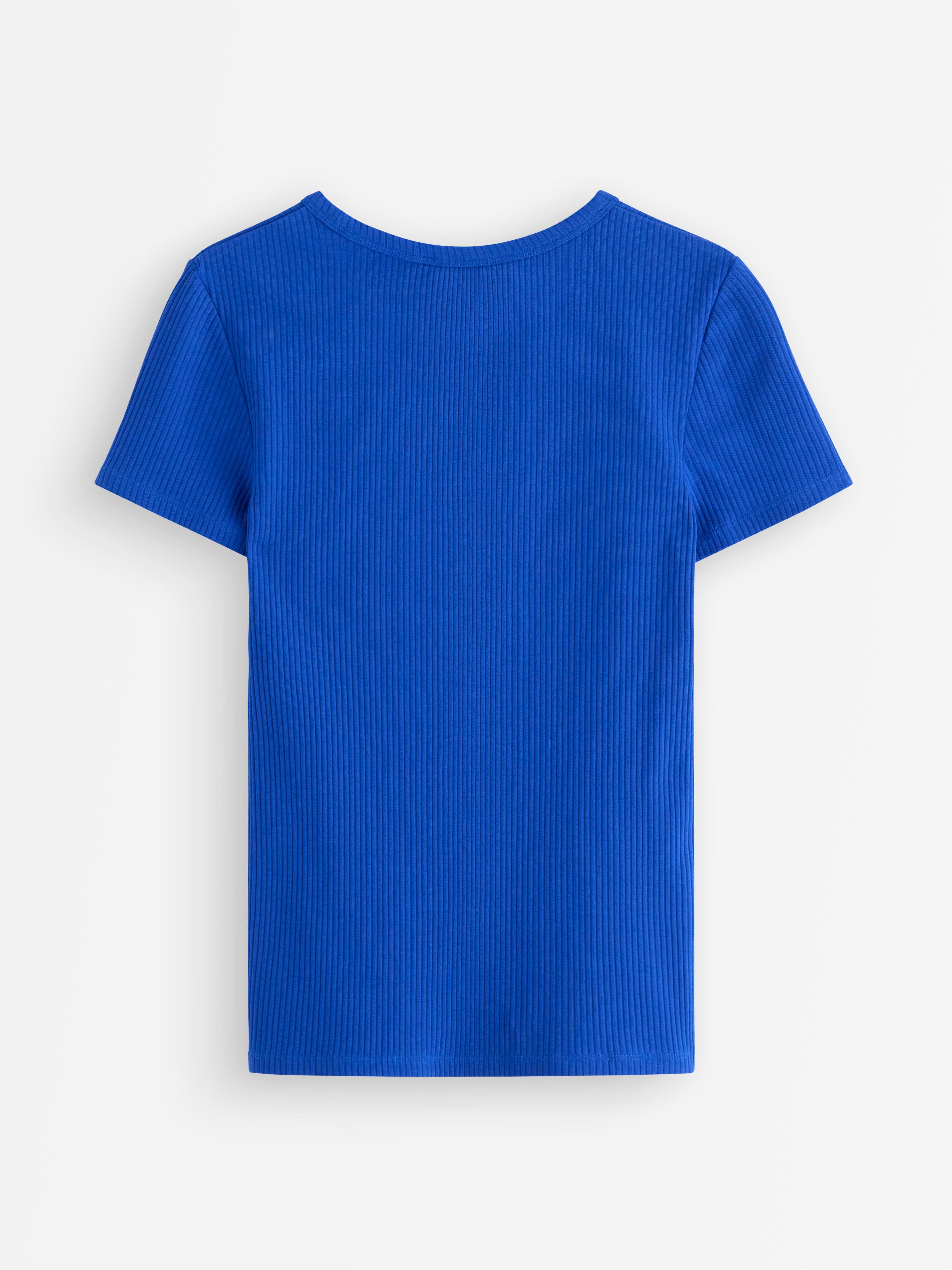 Ribbad kortärmad topp Blue