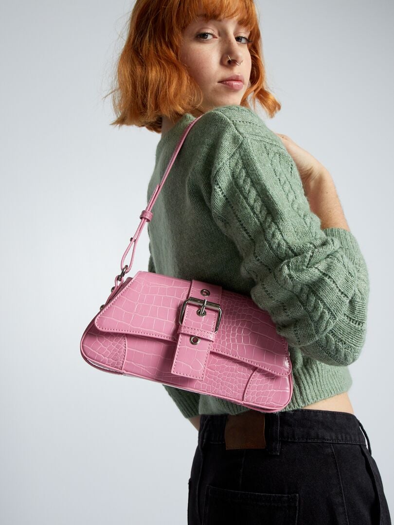 Bolso de hombro con efecto cocodrilo - ROSA