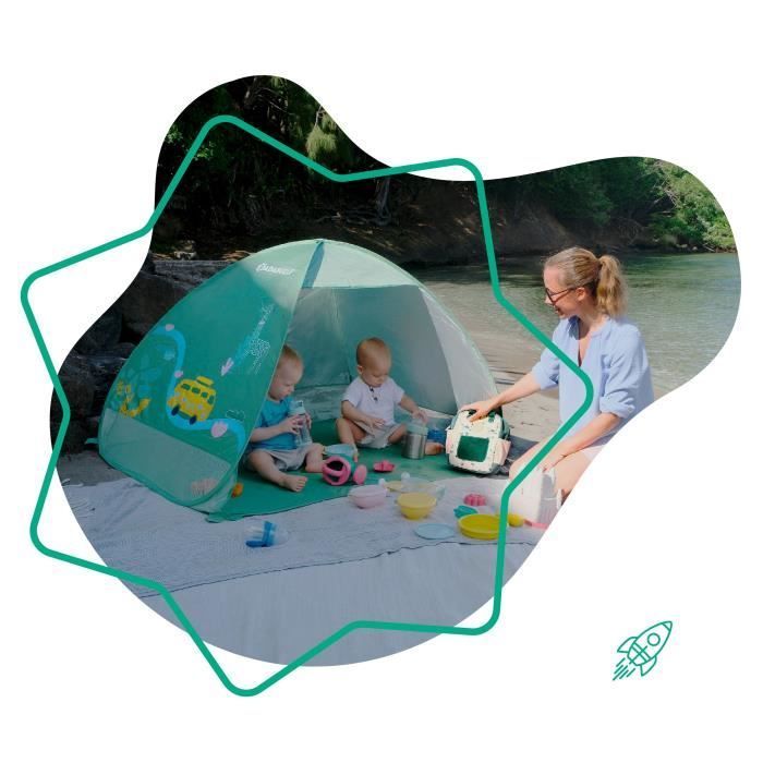 BADABULLE Baby UV-protective tent, large beach tent, high sun protection SPF 50+, pop-up system, green