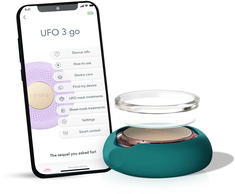 FOREO UFO™ 3 Go sonisch apparaat dat de werking van het masker versnelt