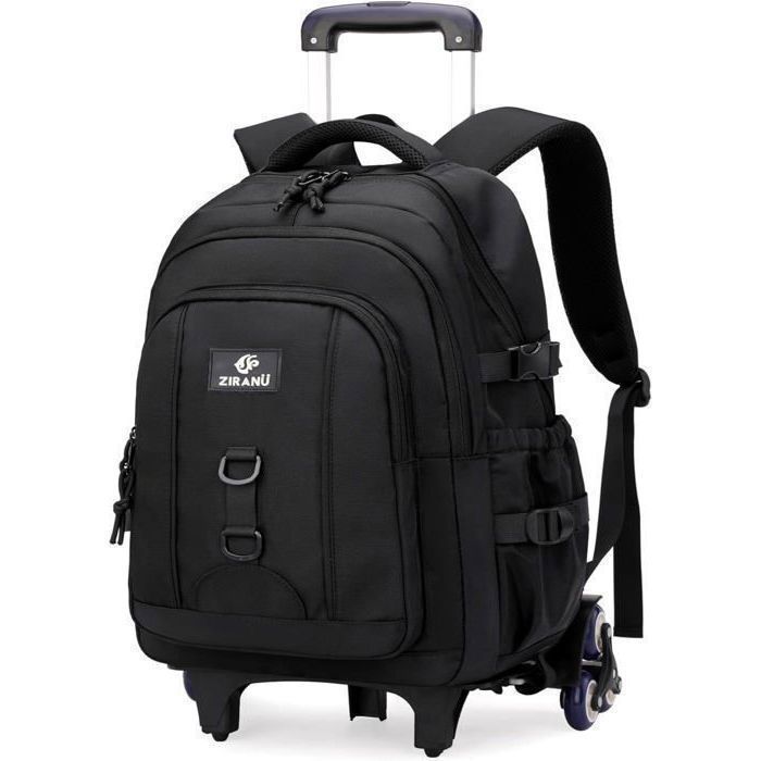 Back to School Backpack with Wheels for Boys - MEGAWISE - Plain - Waterproof Nylon - Black