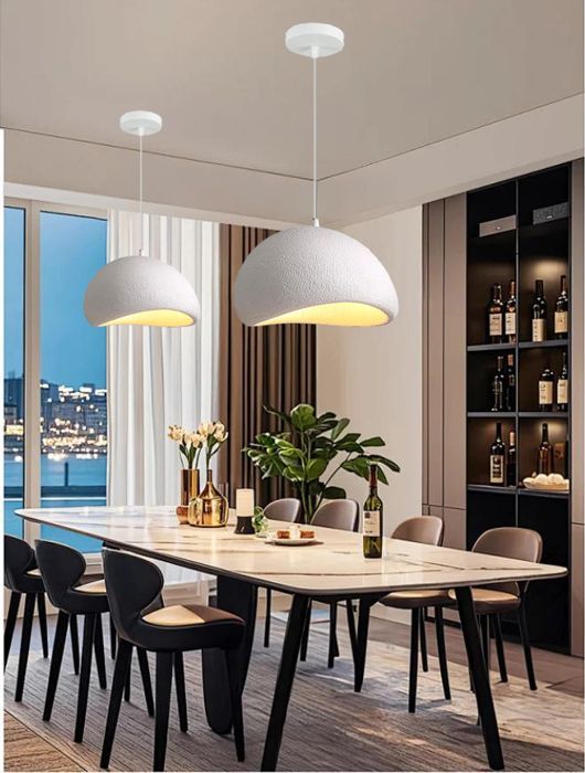 iDEGU Moderne Suspension Luminaire Industriel 50cm Vintage Lustre Plafonnier Ciment Design Edison pour Salon Chambre,Blanc