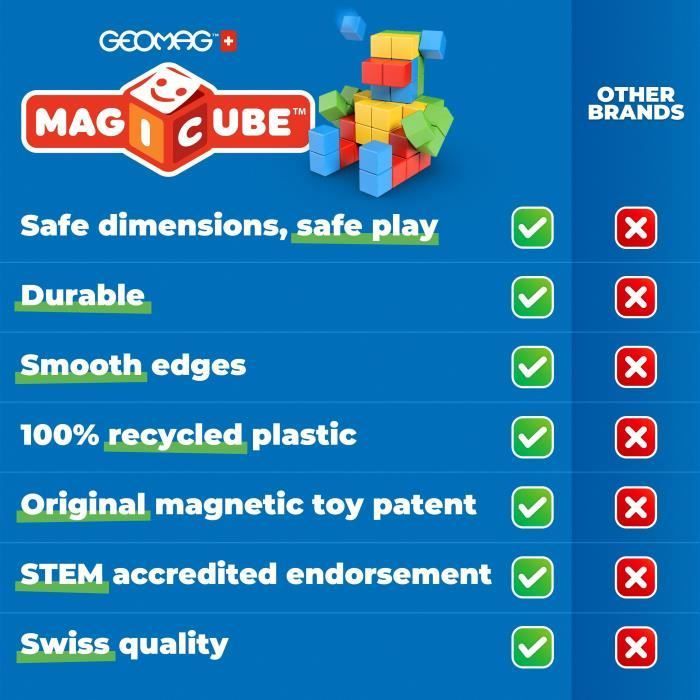 Blocs magnétiques - GEOMAG - Magicube 208 - 9 pièces - Formes variées - Animaux - Plastique recyclé
