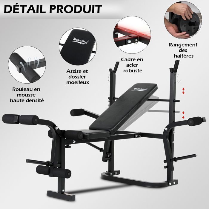 Novonova  Banc de musculation  Support pour haltères  Construction en acier  Usage intensif  150 kg max