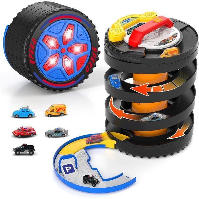 Pista de carreras VATOS 2 en 1 con mini coches: juguete interactivo con luces y sonidos para niños, carreras y habilidades motoras, a partir de 3 años.