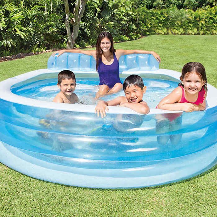Piscina familiar Intex 57190 con tumbona, 224 x 216 x 76 cm, blanco/azul