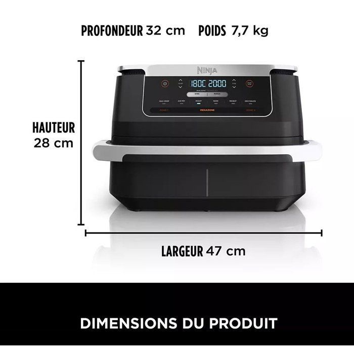 Freidora de aire NINJA - Foodi Max Dual Zone AF550EU - Capacidad de 6,6 L - 2470 W - Negra