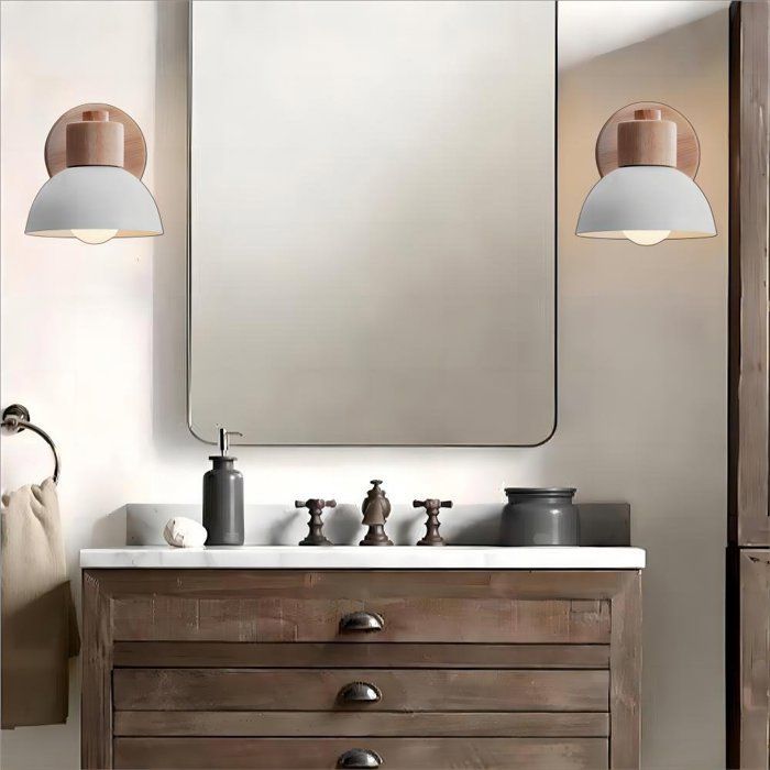 Applique murale - AXHUP - E27 Edison - Industriel Loft - Métal et bois - Blanc - Culot E27