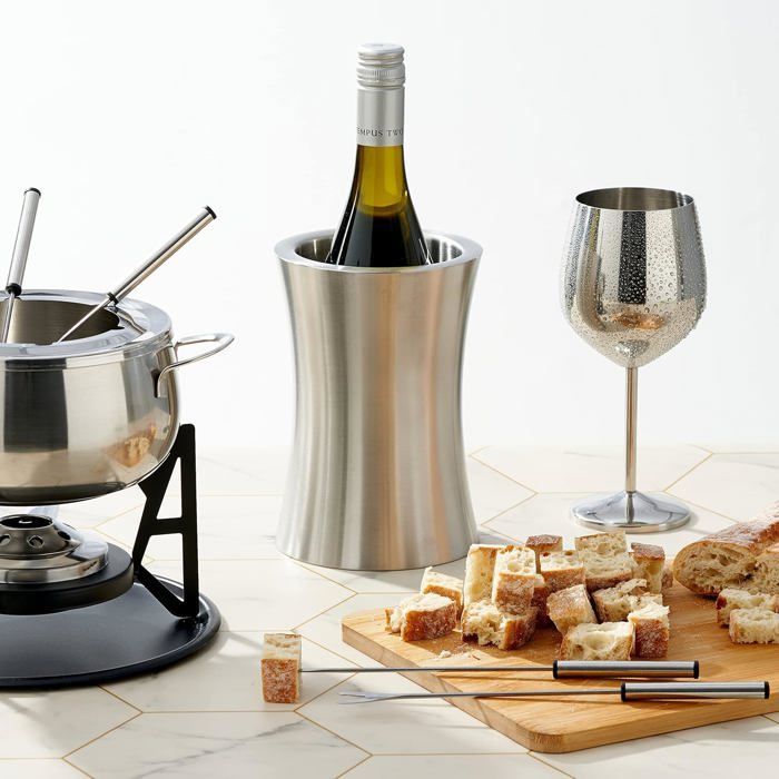 Cubo enfriador de vino premium - Enfriador de botellas de vino de acero inoxidable de doble pared - 19 cm x 10 cm