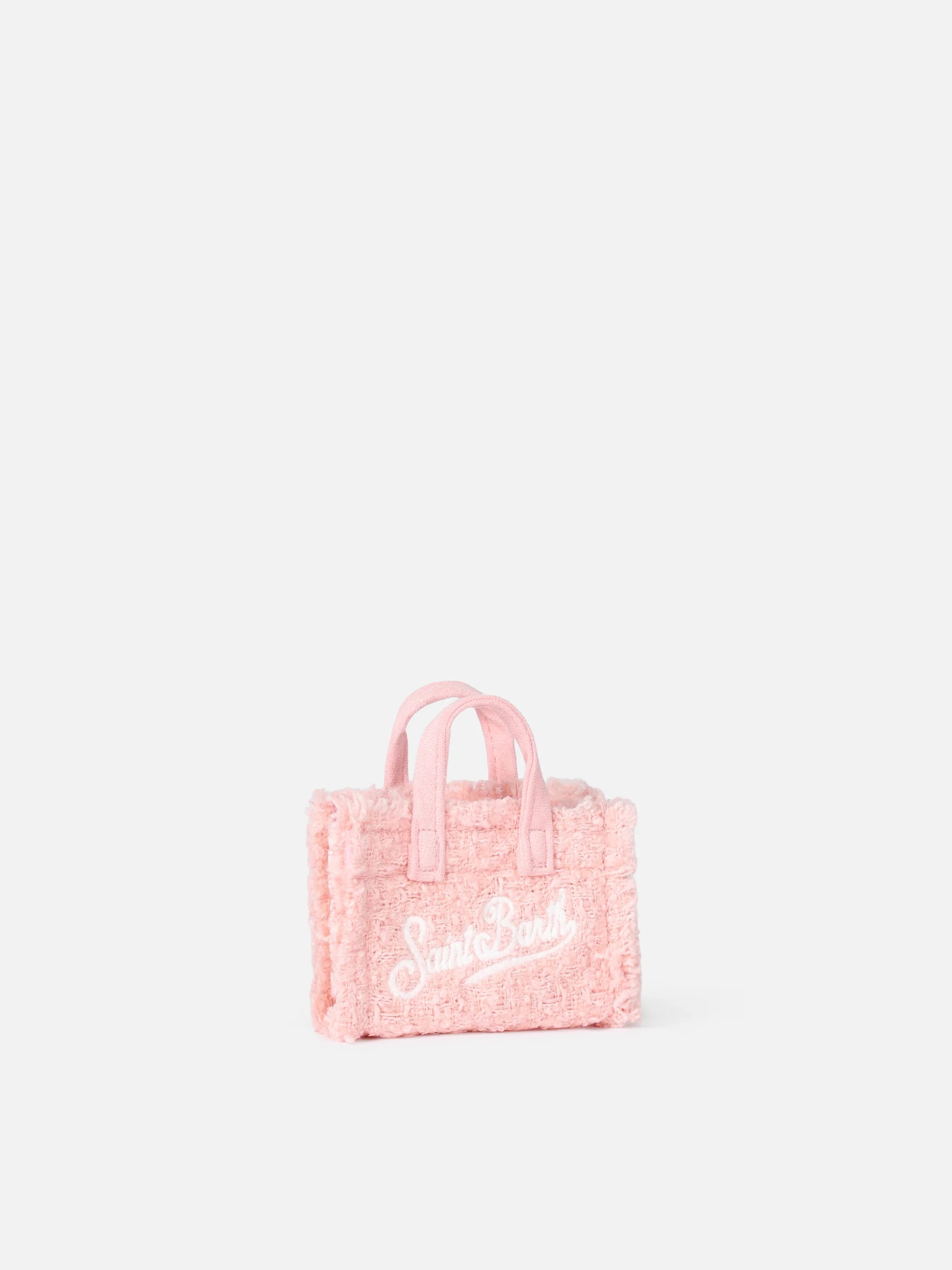 Llavero de tweed rosa con logotipo bordado