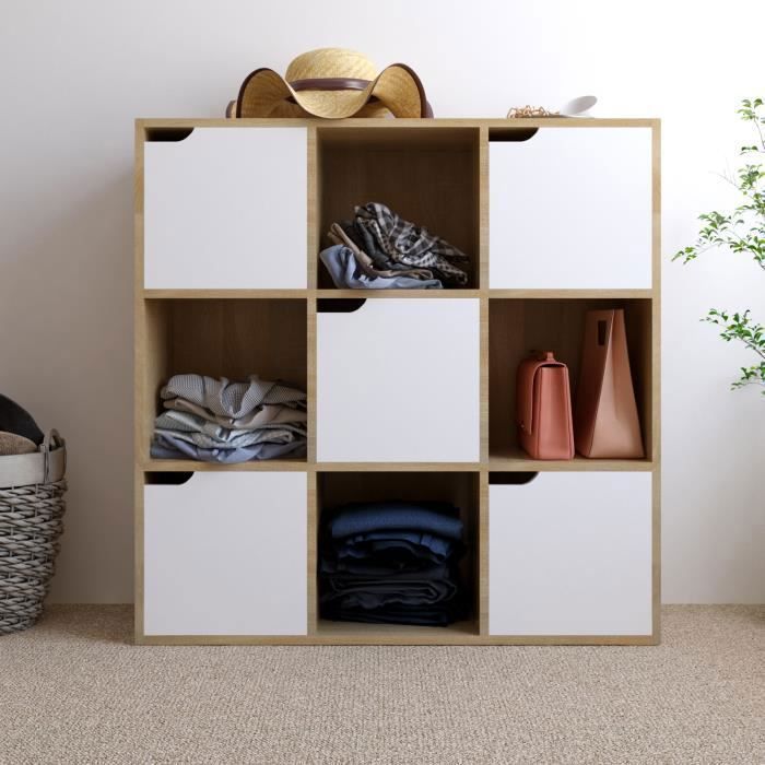 Estantería, librería, mueble de almacenamiento con 9 compartimentos, incluyendo 4 abiertos y 5 con puertas - Mondeer