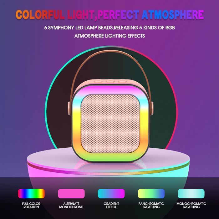 Máquina de karaoke infantil - ATOPDREAM - ATOPDREAM - 2 micrófonos inalámbricos - Bluetooth 5.0 - Luces RGB (rosa)