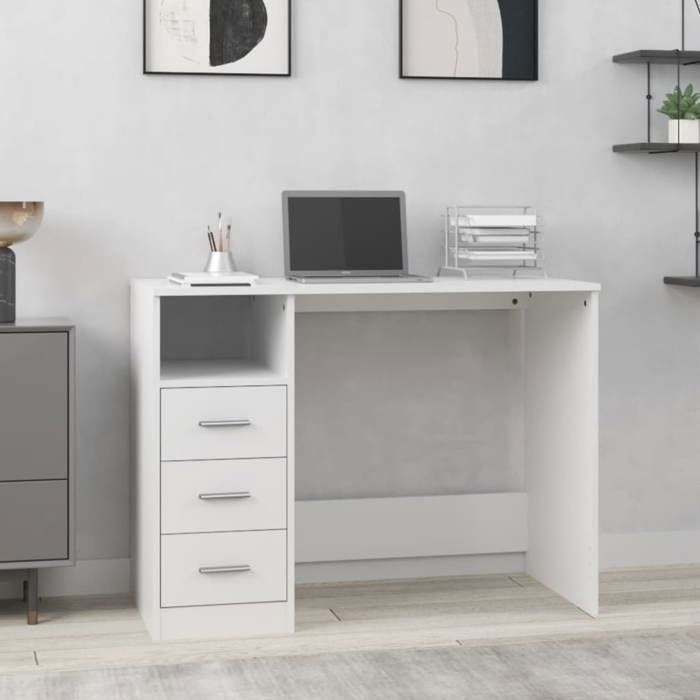 vidaXL Bureau avec tiroirs Blanc 102x50x76 cm Bois d'ingénierie 823032